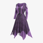 Damen Gothic Maxikleid mit Spitzenbesatz und Schnürung R&B