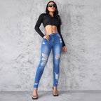 Damen Skinny Jeans mit modischen Ripped-Details und hohem Bund R&B