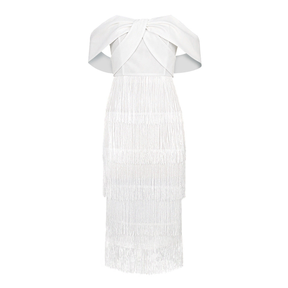 Damen Cut-out Cocktailkleid mit Fransen R&B