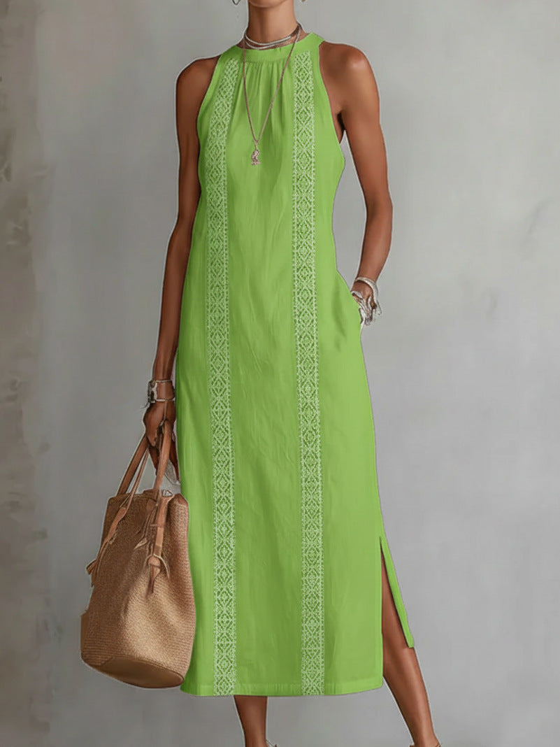 Damen Elegantes Sommer-Maxi-Kleid mit Spitzenapplikation und seitlichem Schlitz Heidi-Mode