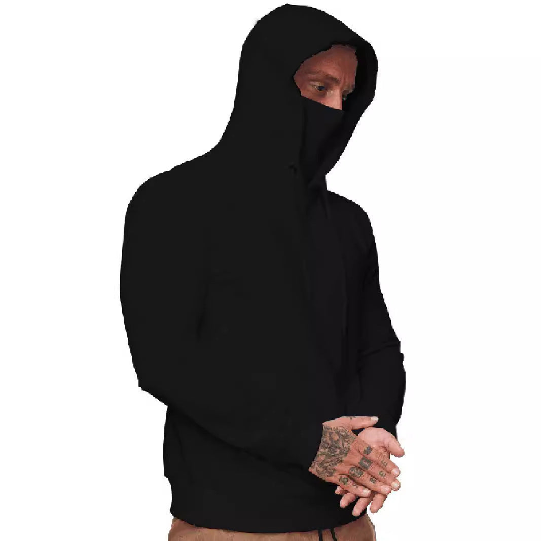 Herren nan Kapuzenpullover mit integriertem Schlauchkragen-Mundschutz, Kängurutasche und Rippbündchen R&B