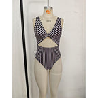 Damen Einteiler Badeanzug mit stilvollem Cut-Out und Streifenmuster