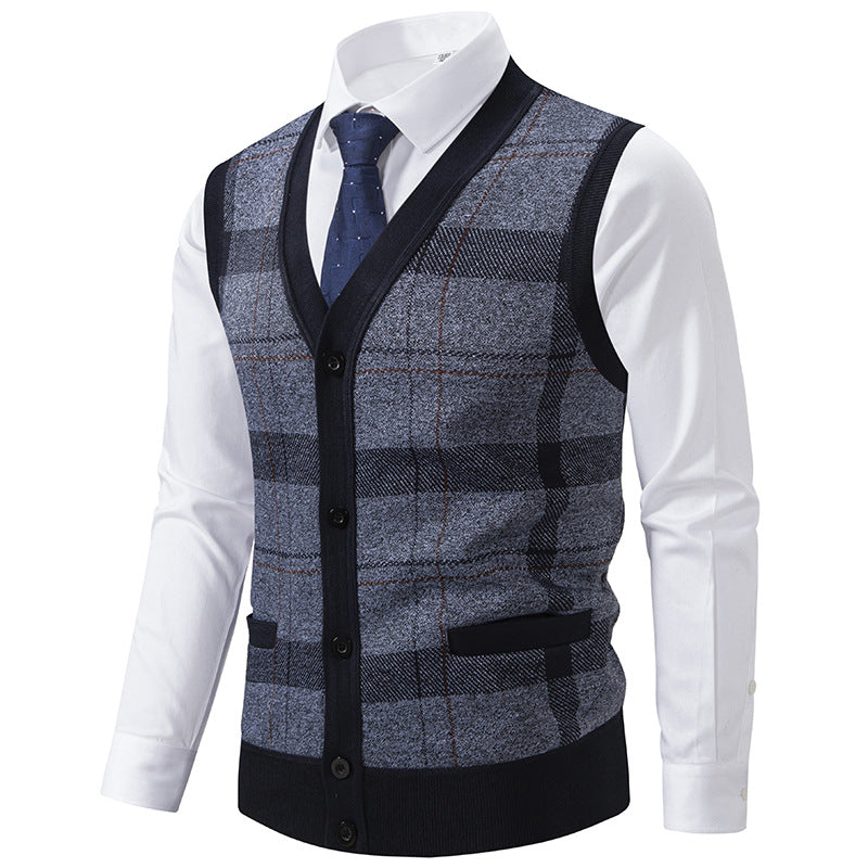 Herren elegante Strickjacke mit modernem Karomuster R&B