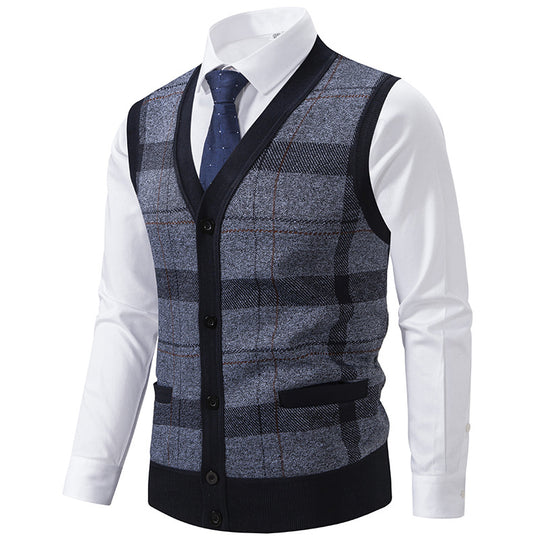 Herren elegante Strickjacke mit modernem Karomuster R&B
