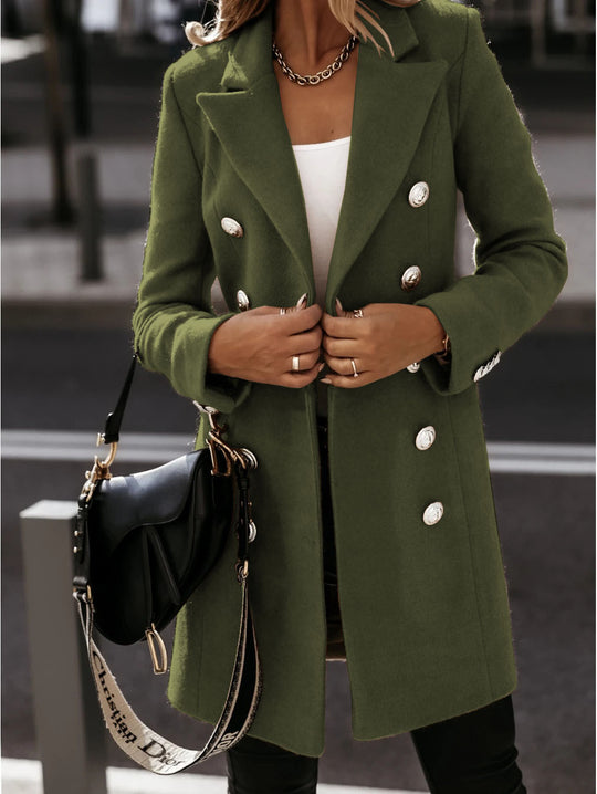 Damen Eleganter Wollmantel mit doppelter Knopfreihe und modernem Schnitt R&B