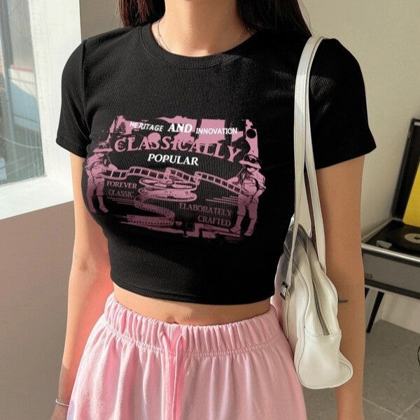 Damen Crop-T-Shirt mit inspirierendem Schriftzug und Sternen-Design R&B