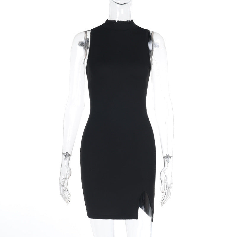 Damen figurbetontes Minikleid mit modernem Stehkragen und schlitz R&B
