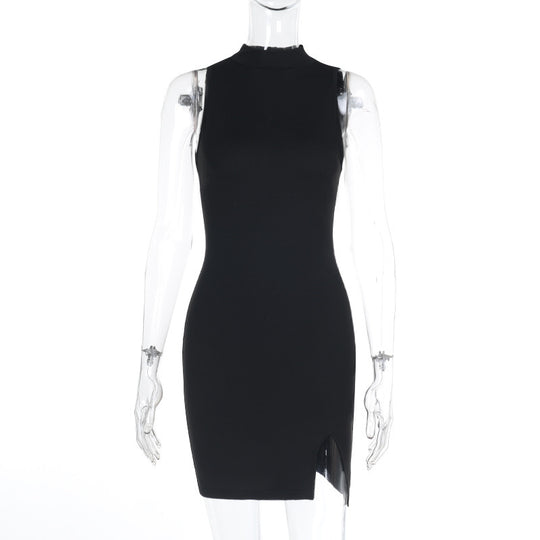 Damen figurbetontes Minikleid mit modernem Stehkragen und schlitz R&B