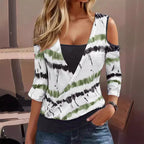 Damen Wickeloberteil mit Cut-Out-Ärmeln und einzigartigem Batikdesign R&B