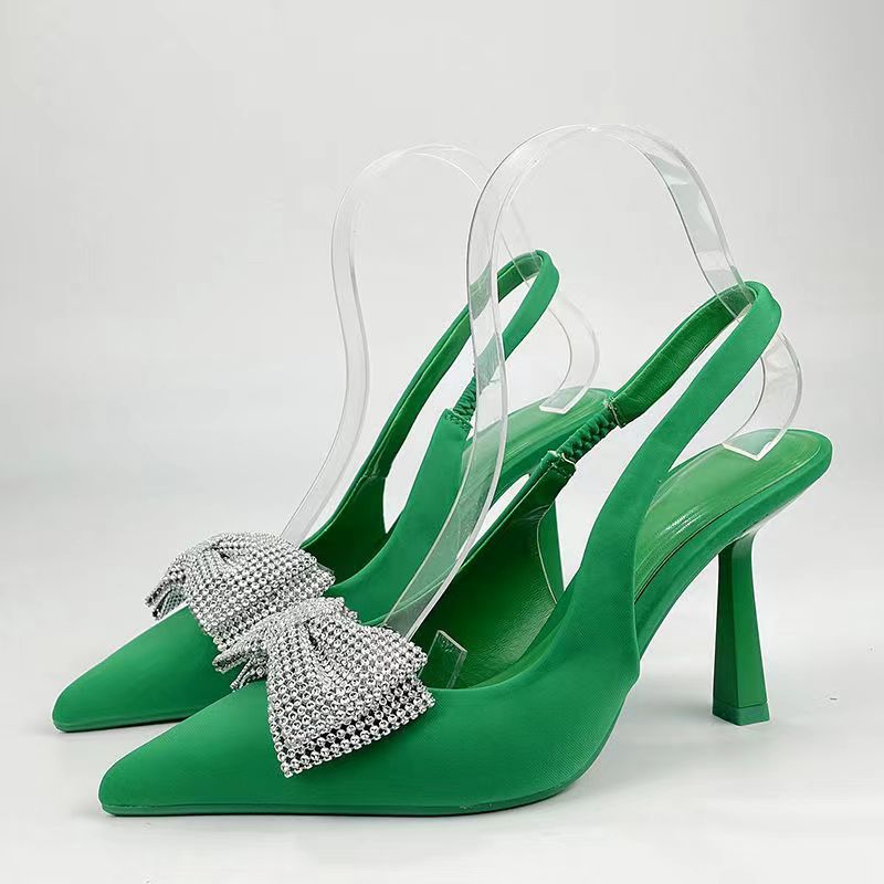 Damen Slingback-Pumps mit glitzerndem Schleifen-Design und transparentem Absatz R&B