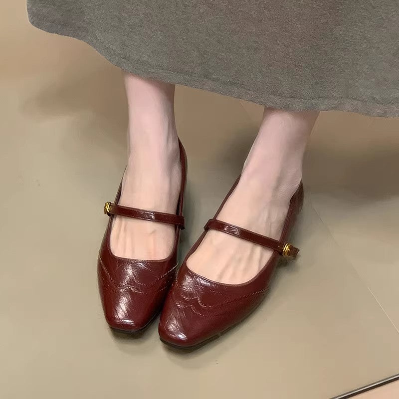 Damen elegante Ballerinas mit verstellbarem Riemen und feinen Ziernähten R&B