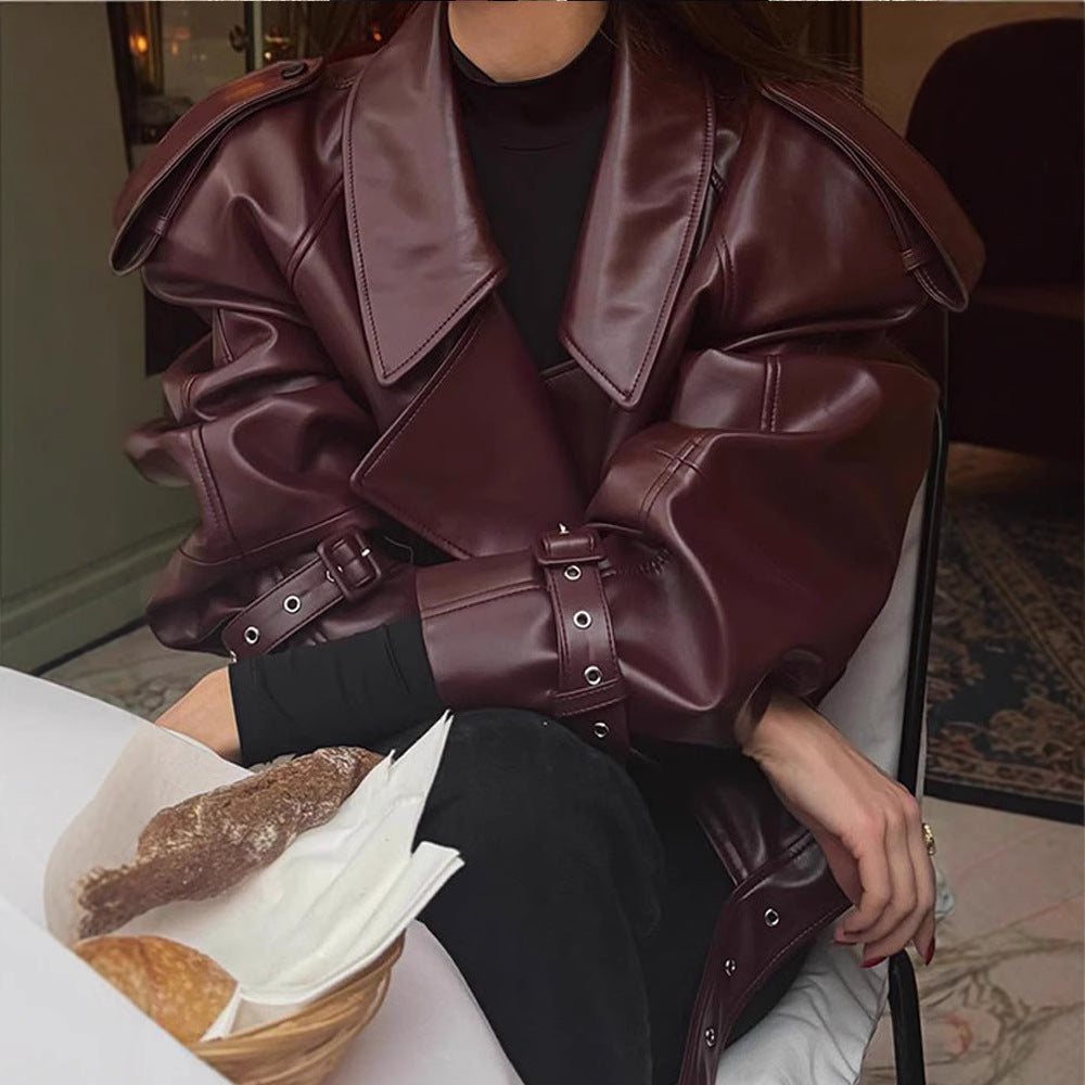 Damen Kunstlederjacke im Oversized-Design mit Riemen und neuen Details R&B