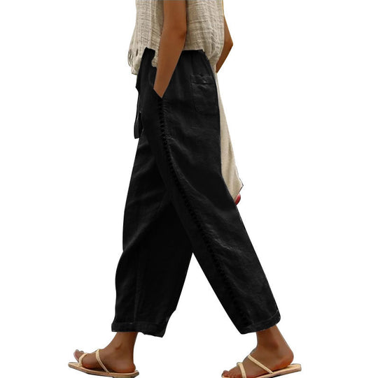 Damen lässige Leinenhose mit seitlichen Schneidern R&B