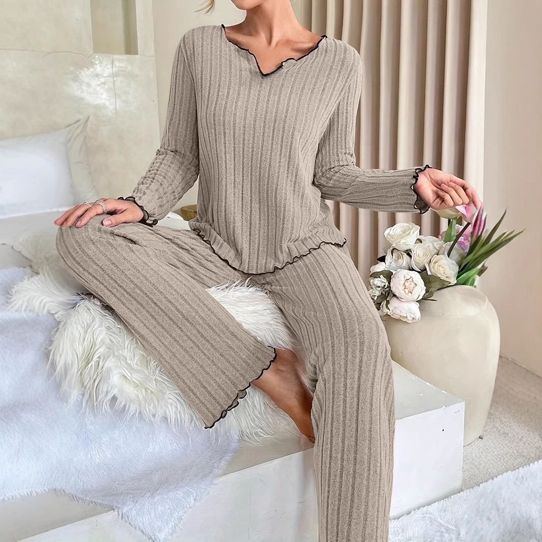 Damen Gemütlicher zweiteiliger Pyjama mit kontrastierenden Rüschen R&B