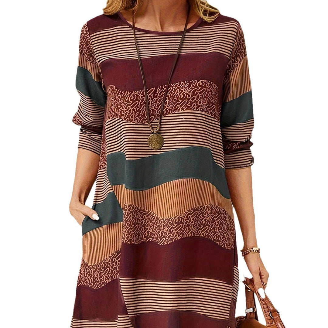 Damen lässiges Maxikleid mit modernem Streifen-Design und bequemem Schnitt R&B