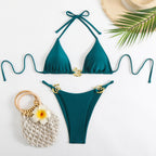 Damen Triangel-Bikini mit goldenen Akzenten und verstellbaren Trägern R&B