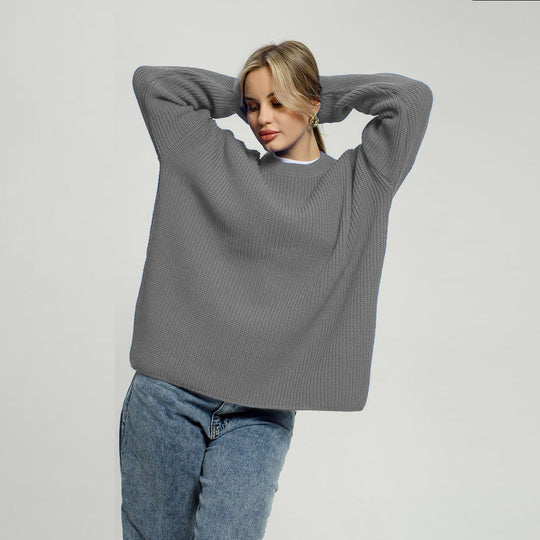 Damen lässiger Oversized Pullover mit strukturiertem Strickmuster R&B