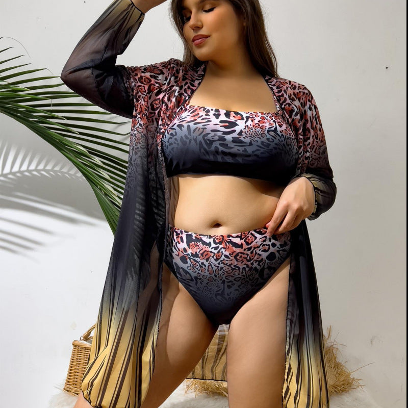 Damen Bikini-Set mit elegantem Wickelrock und modischem Leopardenmuster R&B
