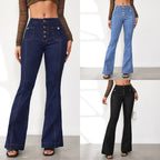 Damen Flared Jeans mit hohem Schnitt und eleganten Knopfdetails R&B