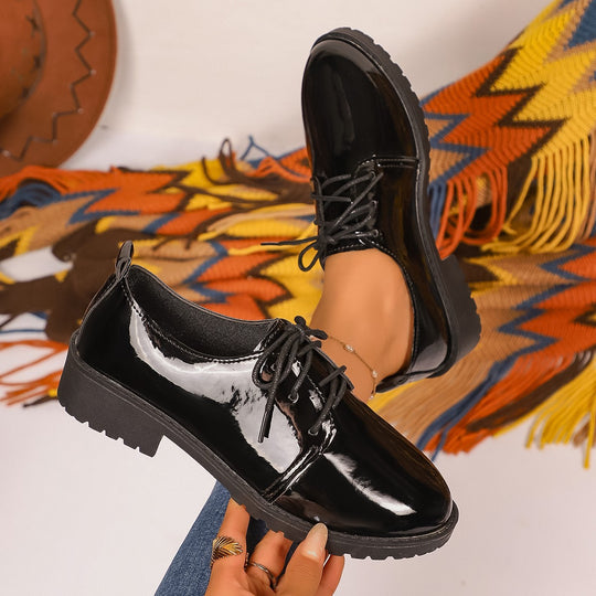 Damen Elegante Lackleder Schnürschuhe mit robustem Blockabsatz R&B