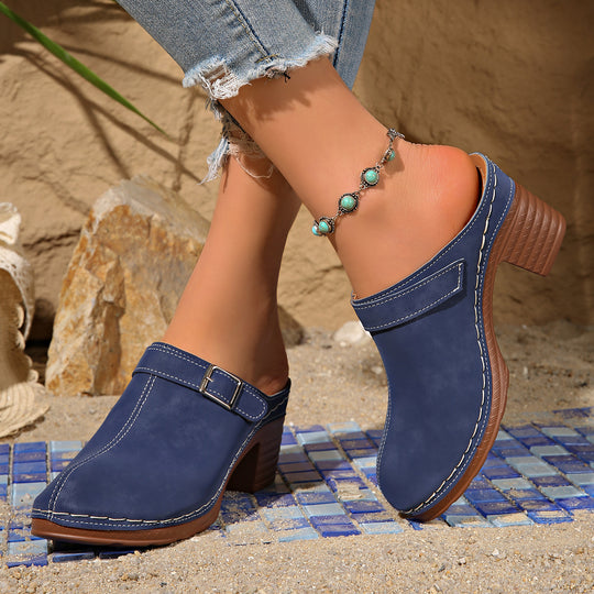 Damen Clogs mit elegantem Riemendesign und komfortablem Blockabsatz R&B