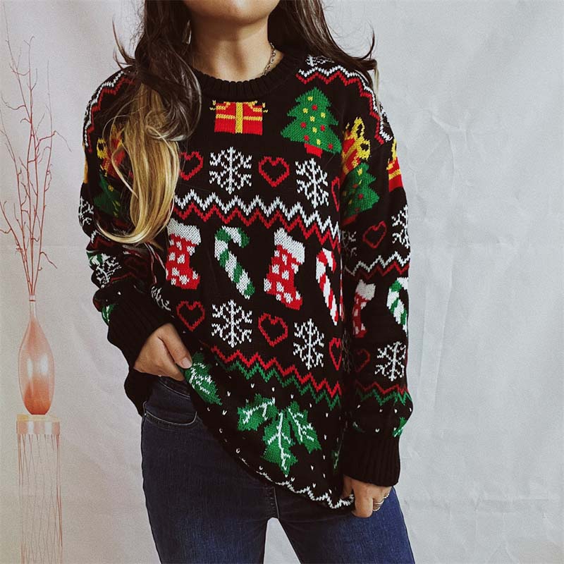 R&B | Weihnachtlicher Strickpullover Mit Schneeflockenmotiv