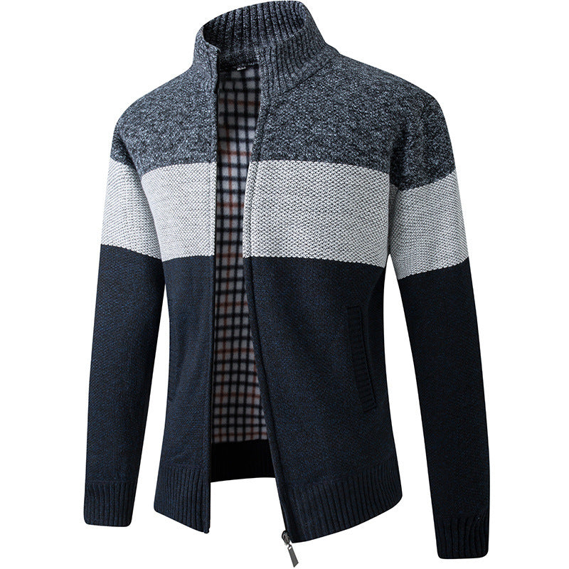 Herren Modische Strickjacke mit hohem Kragen und gestreiftem Design R&B