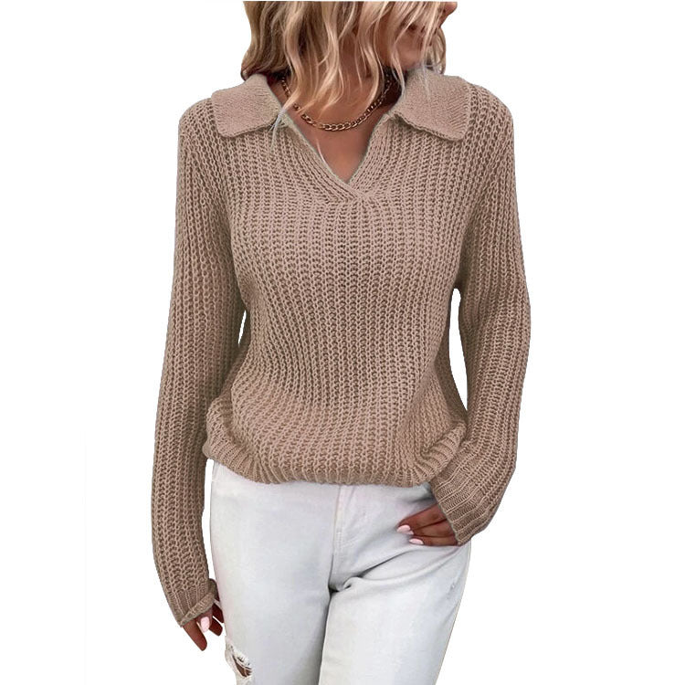 Damen Strickpullover mit modernem Kragen und strukturiertem Design R&B