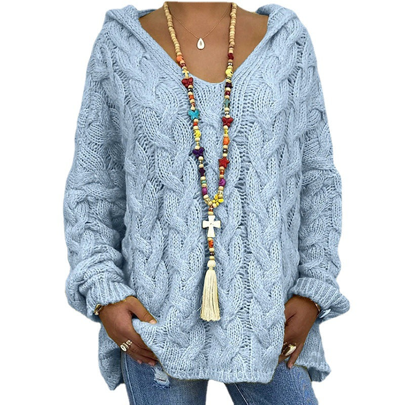 Damen Kapuzenpullover mit Zopfmuster und weitem Schnitt R&B