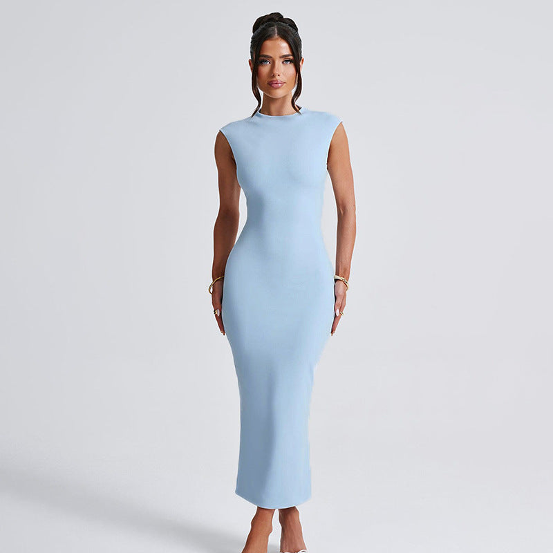 Damen figurbetontes Maxikleid mit elegantem Stehkragen R&B