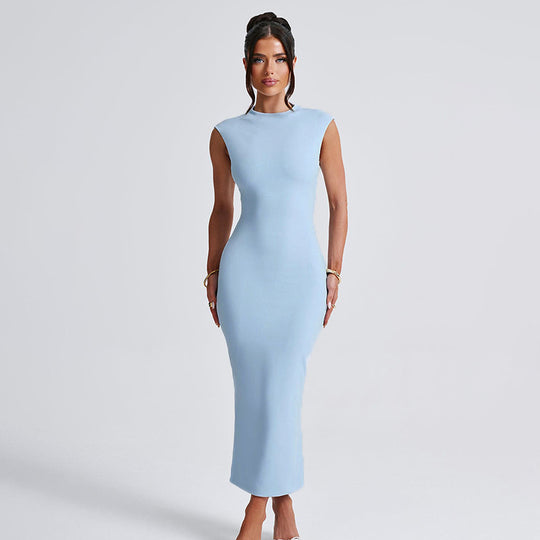Damen figurbetontes Maxikleid mit elegantem Stehkragen R&B