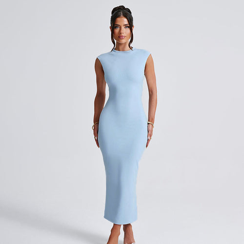 Damen figurbetontes Maxikleid mit elegantem Stehkragen R&B