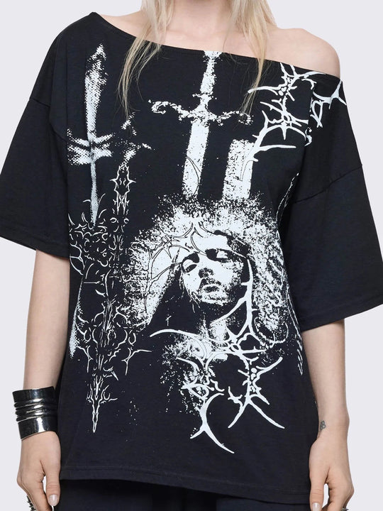 Damen Oversized T-Shirt mit kreativem Grafikdesign R&B