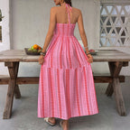 Damen Maxi-Strandkleid mit elastischem Oberteil und verspieltem Muster R&B