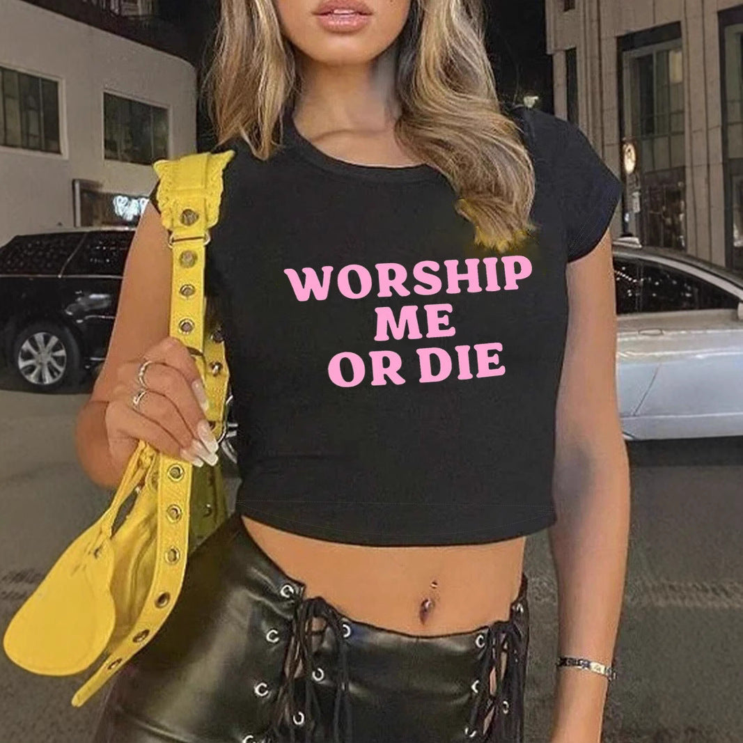 Damen Crop-T-Shirt mit auffälligem Statementdruck R&B