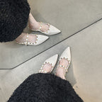Damen elegante Slingback-Ballerinas mit dekorativen Nieten und komfortablem Fußbett R&B