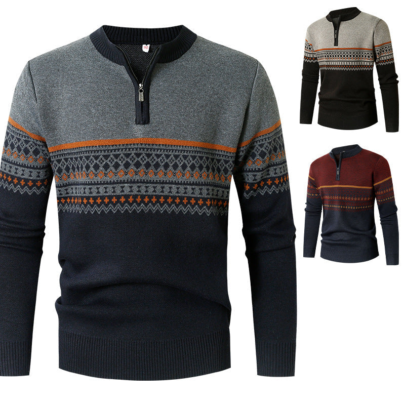 Herren Pullover mit modernem Reißverschluss und geometrischem Muster R&B