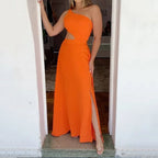 Damen Maxikleid mit asymmetrischem Schnitt und seitlichem Schlitz R&B