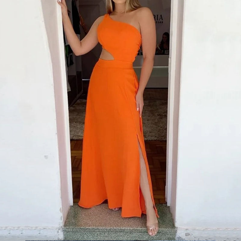 Damen Maxikleid mit asymmetrischem Schnitt und seitlichem Schlitz R&B