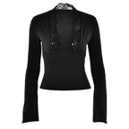 Damen Elegantes Langarm-Top mit Spitzenkragen EB