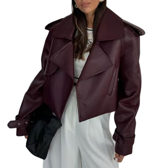 Damen modische Bikerjacke im Oversized-Stil mit Volumenärmeln R&B