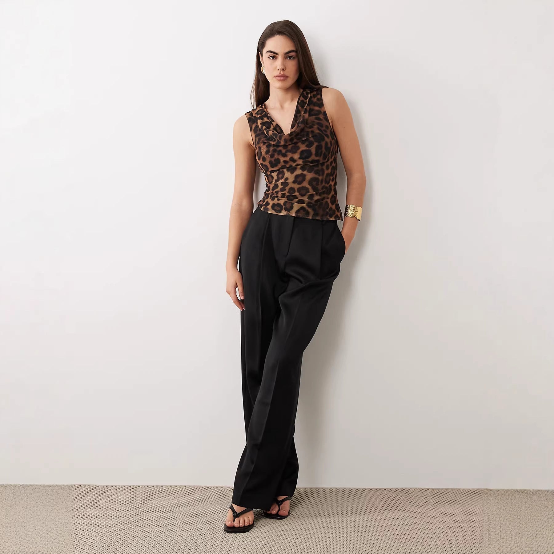 Damen Cowl-Neck Top mit Leopardenmuster R&B
