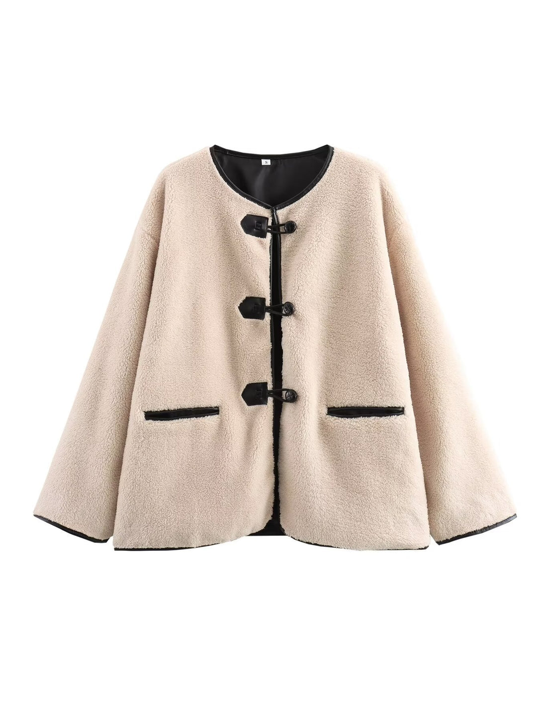 Damen Kuschelige Fluff-Jacke mit Knopfverschluss und praktischen Taschen R&B