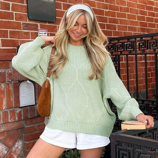 Damen Grobstrickpullover mit asymmetrischem Schnitt und weitem Bund R&B
