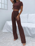 Damen Cropped Top und elegante Flared Pants Set