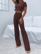 Damen Cropped Top und elegante Flared Pants Set