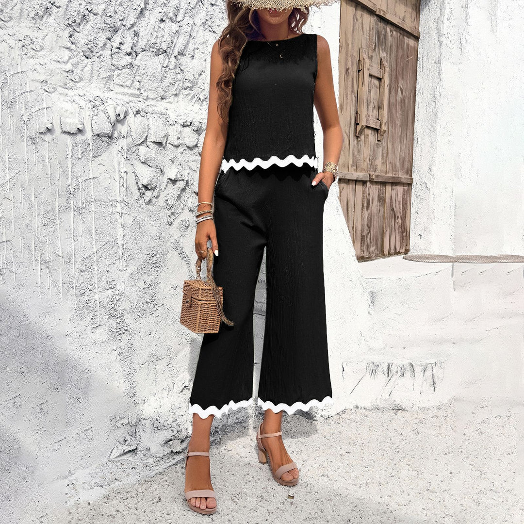 Damen Zweiteiliges Set mit Crop-Top und weitem Hosen R&B