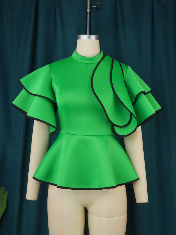 Damen Peplum-Top mit ausgefallenen Rüschen und asymmetrischem Schnitt R&B
