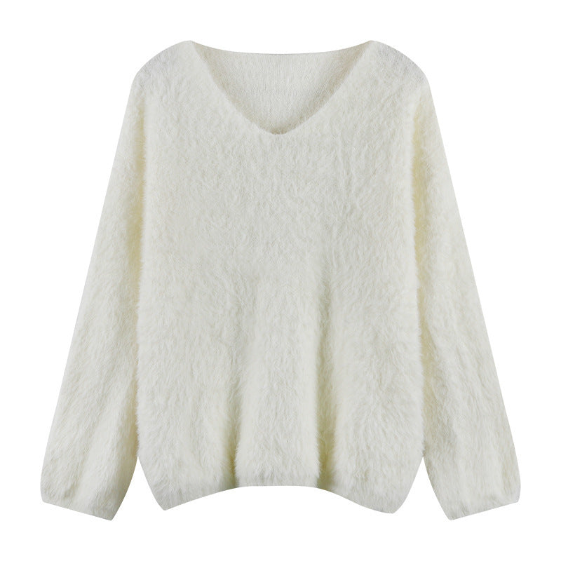 Damen Flauschiger Pullover mit weitem Schnitt R&B