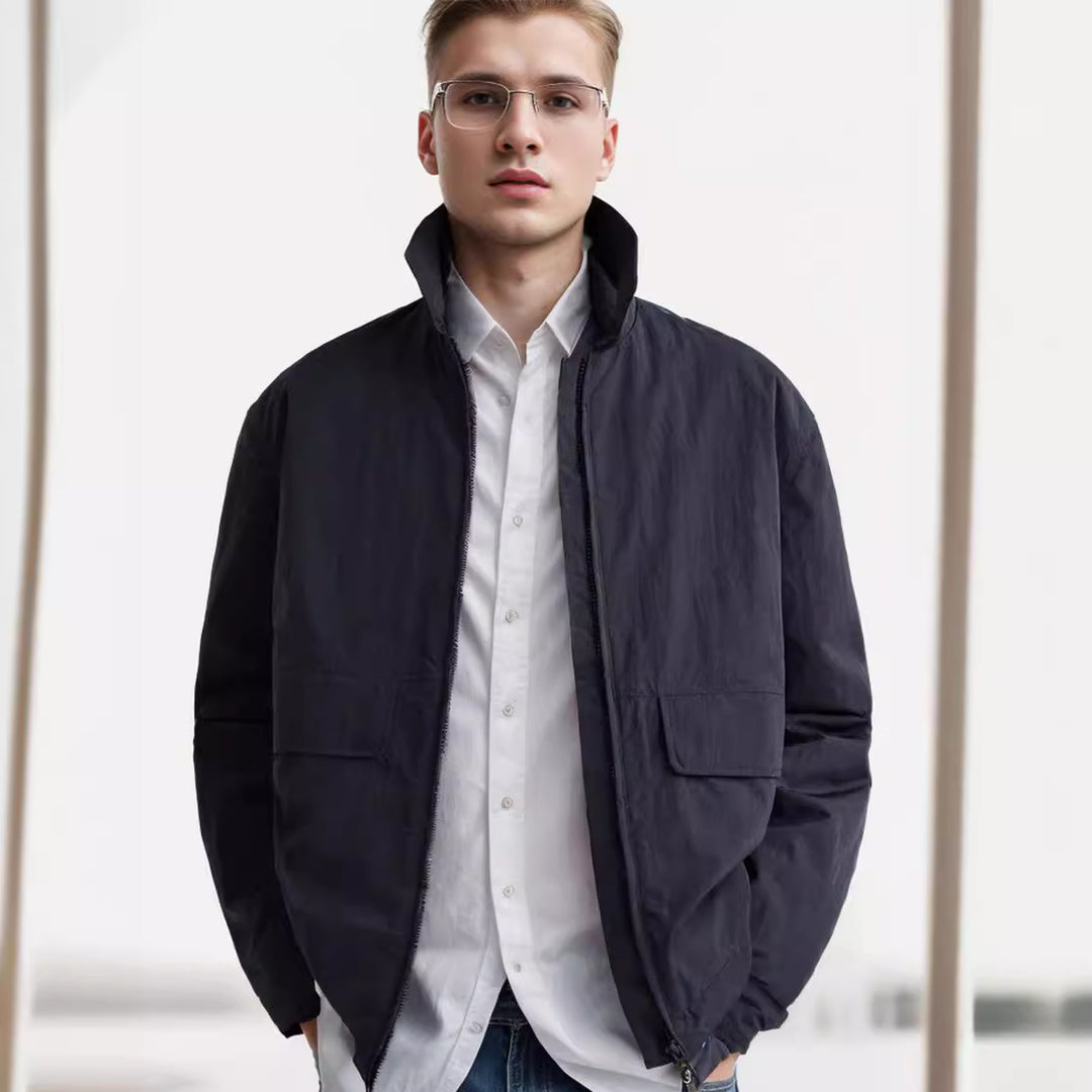 Herren urbane Utility-Jacke mit praktischen Taschen und hohem Kragen R&B